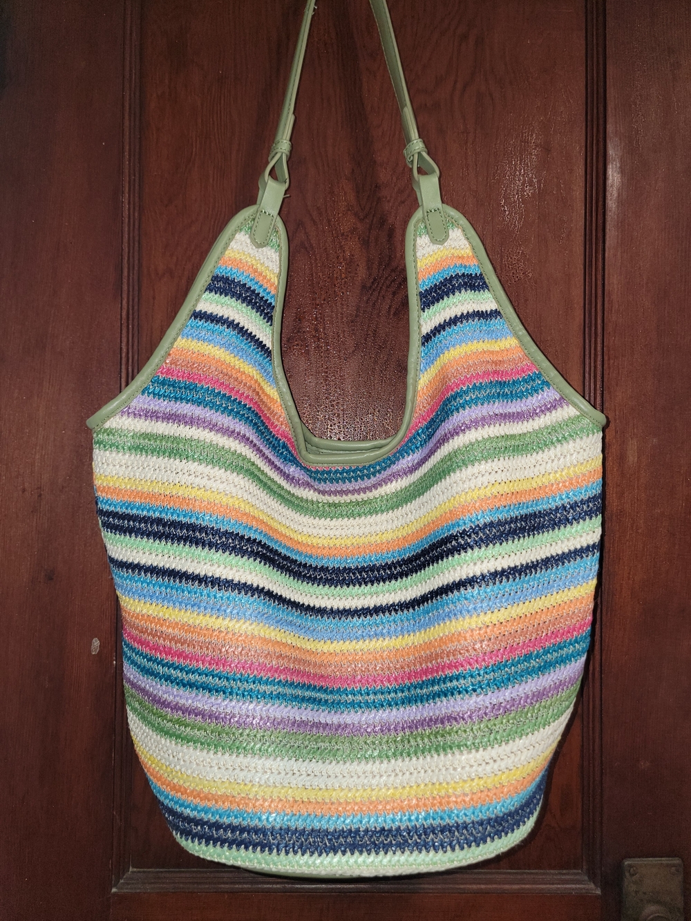 Multicolor Striped Crochet Shoulder Bag - Green Trim